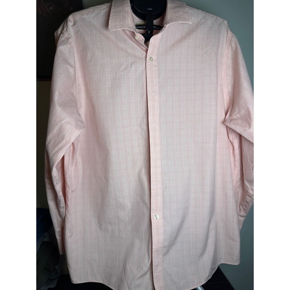 Michael Kors Men's Light Pink Checkered Dress Shirt Size Large